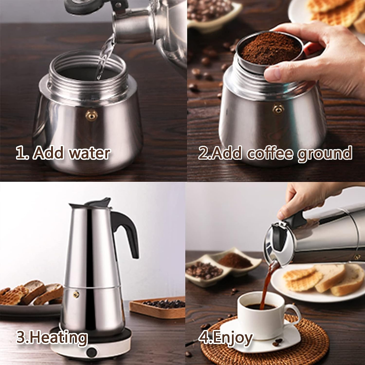 4/6/9 Cups Moka Pot Caffe Mach - Coffee Equipment For Sale 评论和价格